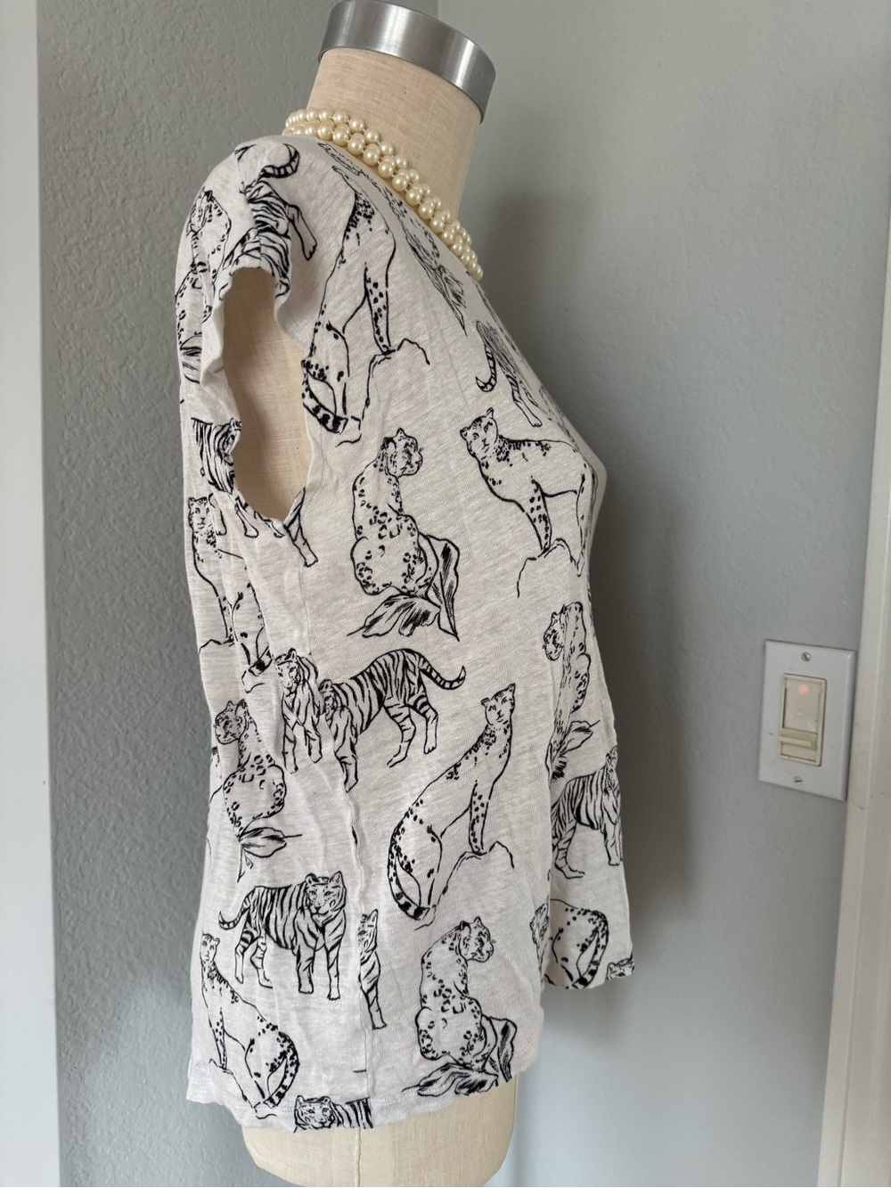 100% Linen Cynthia Rowley Big Cat Top L - Picture 4 of 5